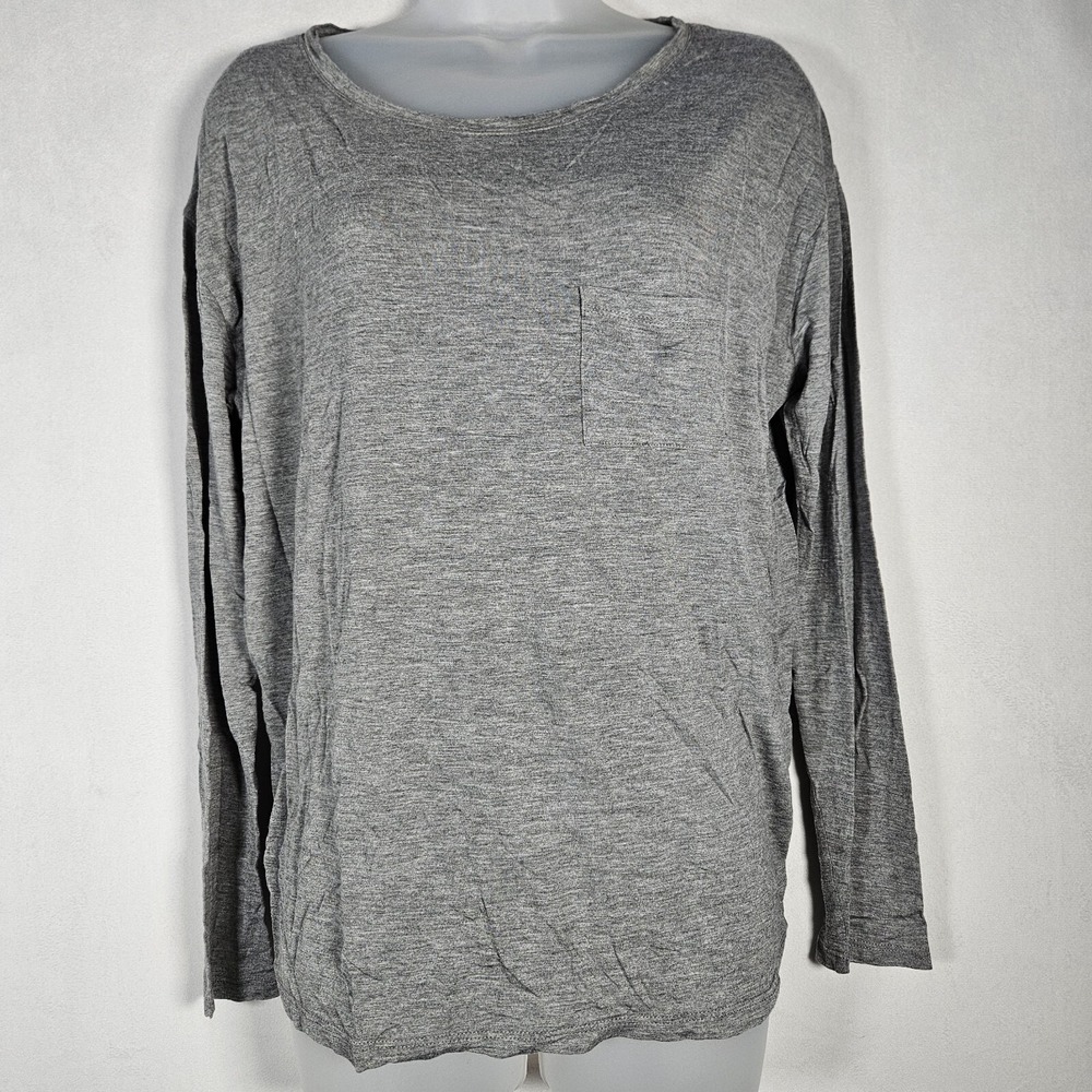 Vince Top Womens L Jersey Long Sleeve Basic T-Shirt Heather‎ Gray Viscose Pocket
